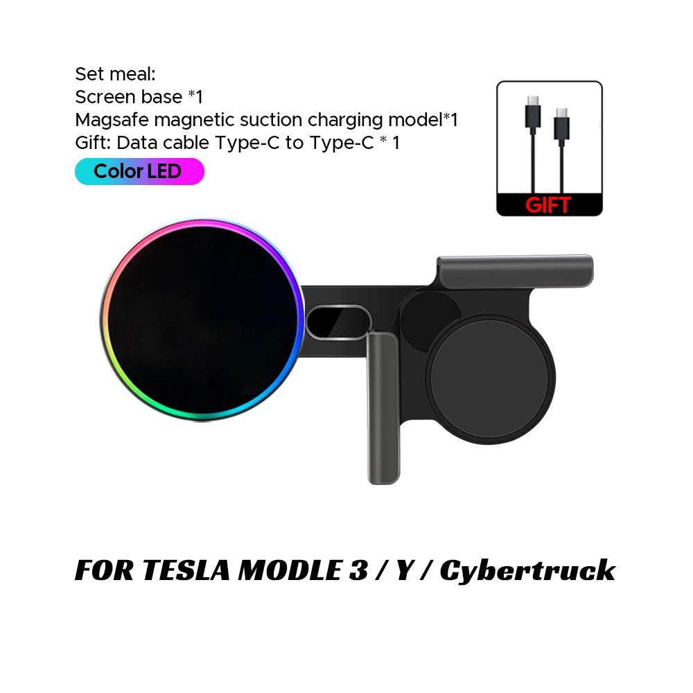for Tesla Model Y Launch 2025 Model 3 HIGHLAND 2024 Cybertruck BYD Car Phone Mount Holder 15W Magnetic Magsafe Wireless Charger